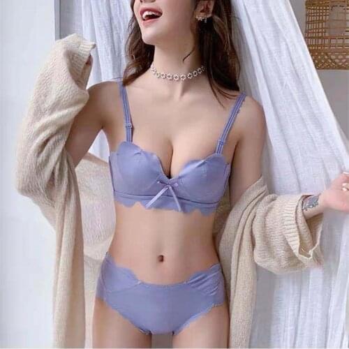 Womens Bras Set Woman 2 Piece Adjustable Breathable Soft Wireless Seamless Comfort Lingerie Set Female Sexy Underwear Student