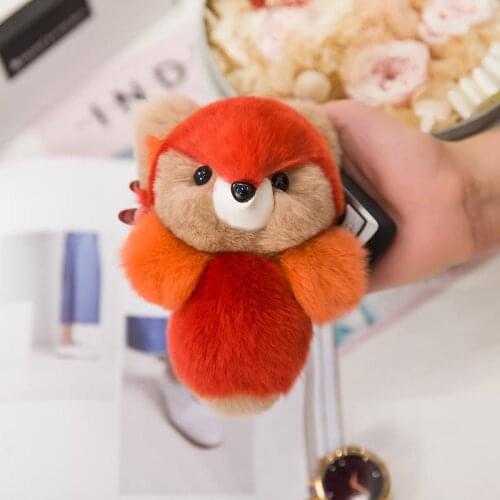 Korea Style Anaimal Keychains Cartoon Fox Real Fur Fluffy Car Key Rings For Women Charm Bag Holder Accessories Gift Chains 2021
