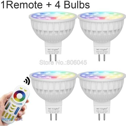Milight 4W MR16 Dimmable LED Bulb 12V RGB+CCT (2700-6500K) WiFi Smart LED Spotlight Bulbs + 2.4G RF Wireless Remote Control