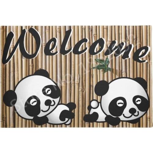Cute Panda Bamboo Welcome Mat Lovely Animal Panda Floor Door Mat Modern Panda Rug Carpet for Kid Room Hallway Living Room Home