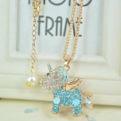 Cute Unicorn Bead Sweater Necklace Gift For Women Jewelry Long Pendant Necklace Rhinestone Chain Christmars ValentineDay