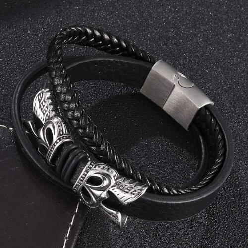Multi-Layer Unique Design Black Leather Bracelet Men Vintage Jewelry Magnetic Buckle Unisex Fashion Wrist Band Gifts ST0447
