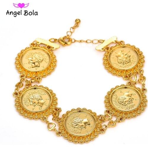Men Middle Eastern Allah Jewelry African Gifts Gold Color Money Coin Bracelet Islamic Muslim Arab Coins Bracelet for Women