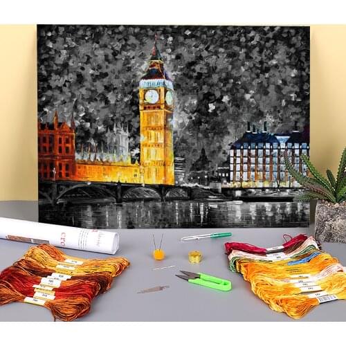 Big Ben London Black And White Printed 11CT Cross Stitch Embroidery Complete Kit DMC Threads Craft Handicraft Adults