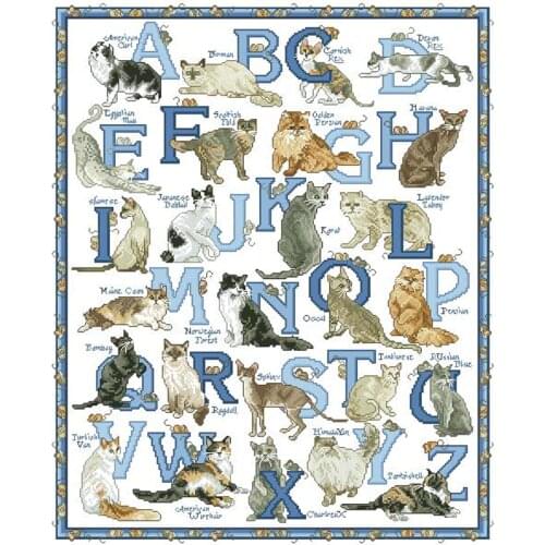 Top Quality Lovely Beautiful Counted Cross Stitch Kit Kitty Alphabet Alphabetic List Animal Cat Mouse Dictionary Letters VS249
