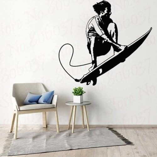 Surf Wall Sticker Baby Nursery Kids Room Summer Beach Man Surfing Sport Decal Living Room Bedroom Vinyl Home Decor Art WL1999