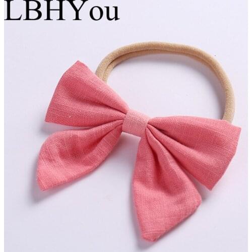 Knot Bows Nylon Hairbands One Size Fit Most Elastic Stretchy Bows Nylon Headbands Girls Cotton Linen Bowknot Hair Accessories