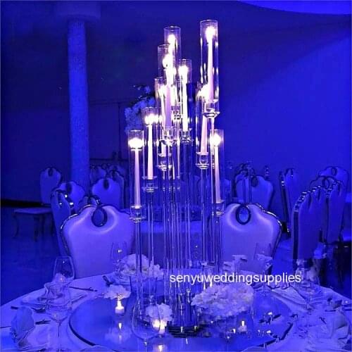 New style crystal clear candelabra crystal candelabra wedding centerpieces 8 arms acrylic candle holder for wedddding table 1416
