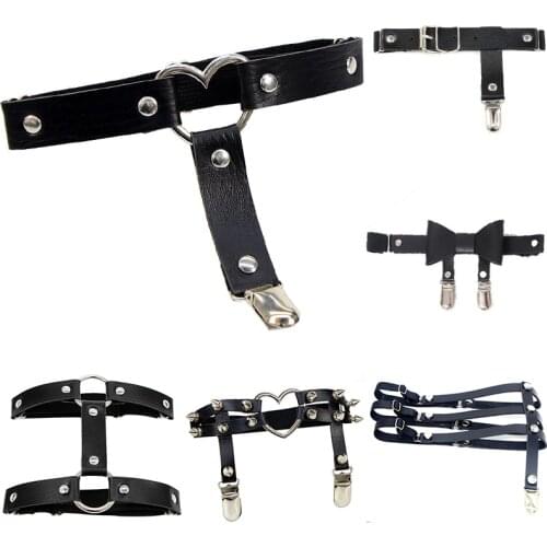 Sexy Rock Pub Punk Garter Belt Rivets Leg Ring Thigh Harness Heart Black PU Leather Vintage Suspenders Women Girls Body Jewelry