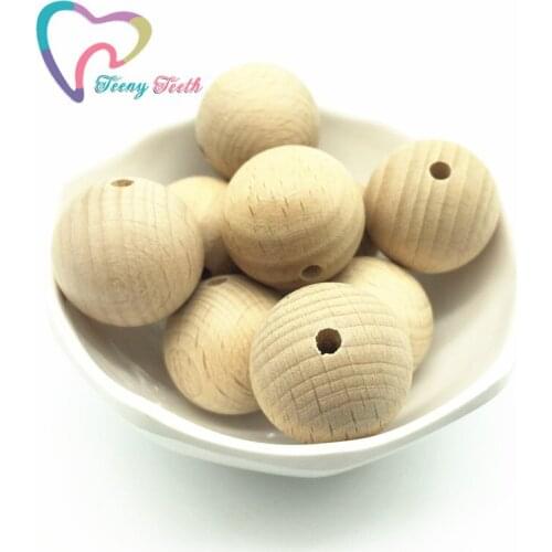 Teeny Teeth 100 pcs Round Dia 18 mm Necklace Beech Wooden Beads Unfinished DIY Bracelet baby Teether Teething Shower Gift Beads