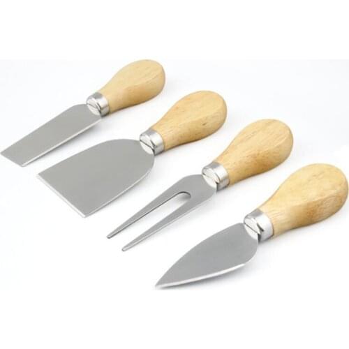 Useful Cheese Tools Set 4PCS/SET Oak Handle Knife Fork Shovel Kit Graters For Cutting Baking Cheese Board Sets LX8210