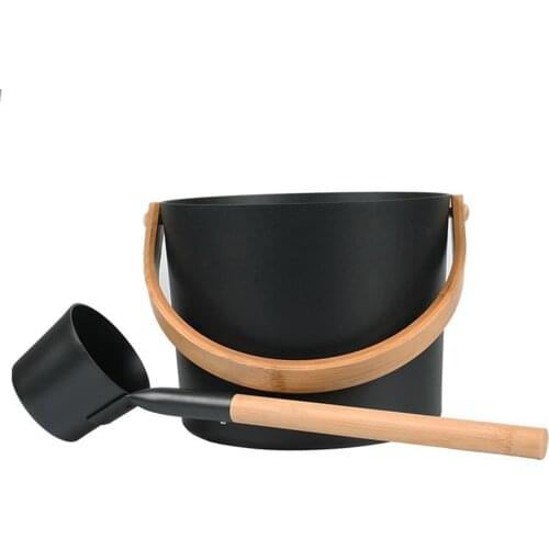 7L Luxurious Finnish Sauna Aluminum Bucket With Long Handle Spoon Set Matching Ladle Sauna Barrel