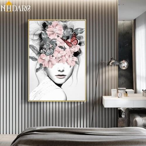 Nordic Flower Girl Portrait Fashion Vogue Canvas Prints Wall Art Painting Wall Picture Posters for Living Room Home Decor