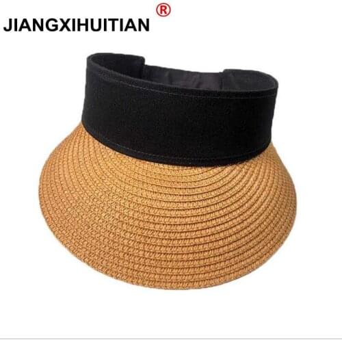 2018 Spring Summer New Big Wide Brim Straw Sun Visors hat Women/Gilr Fashion Beach Empty Top Caps 4 Solid Colors
