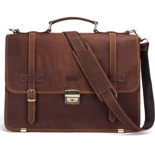 European and American trend cowhide mens business briefcase can hold 14-inch laptop bag