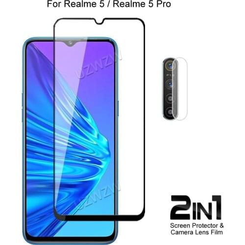 For Realme 5 / 5 Pro Front Screen Protector Protective Tempered Glass & Camera Lens Film