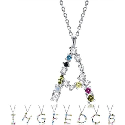 ZEMIOR 925 Sterling Silver Pendant Necklaces For Women 26 Letter Sparkling Multicolor CZ Golden Chain Necklace Fine Jewelry