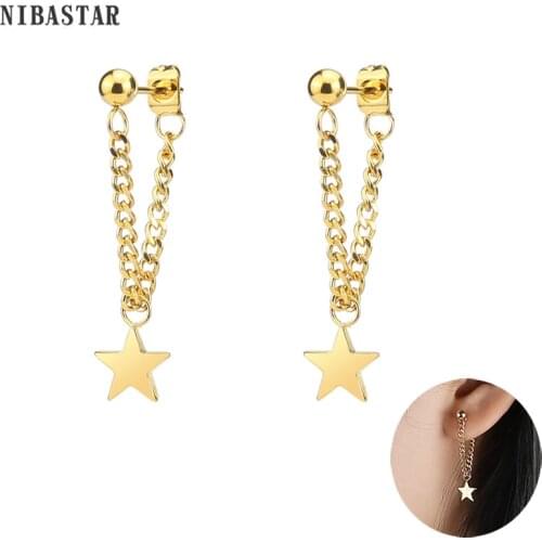 Simple Star Chain Stud Earrings For Women Stainless Steel Pendant Charm Eardrop Personality Dangle Ear Accessories