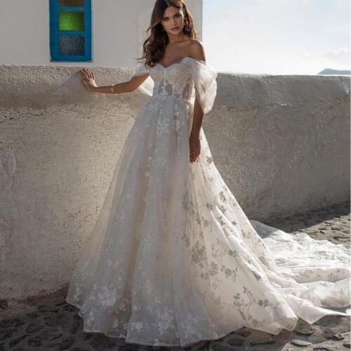 Thinyfull Off Shoulder Luxury Wedding Dress Sweetheart Tulle Bride Dress With Lace Appliques Vestido De Novia 2020