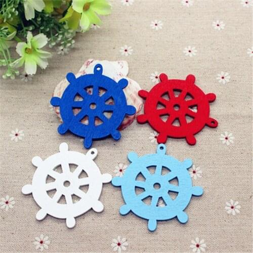10pcs 6.0cm Mix Colors Wood Rudder/Helm Pendant Flatback DIY Handmade Scrapbooking Craft Making