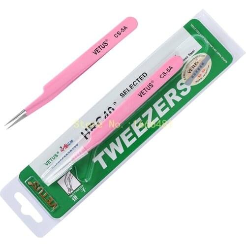 10pcs/lot Vetus CS-5A Stainless Steel Pink Tweezers Grafting Eyelash Beauty Tools Free Shipping