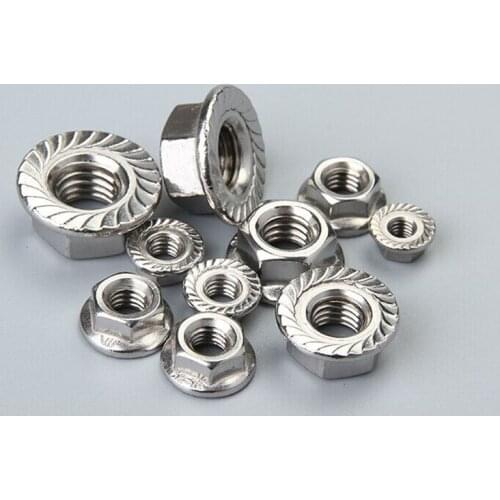 100pcs Metric M5 304 Stainless Steel Hex Head Flange Nuts