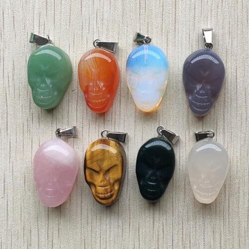 2020 fashion good quality natural stone mix carved skull shape pendants for jewelry making 8pcs/lot wholesale free shipping