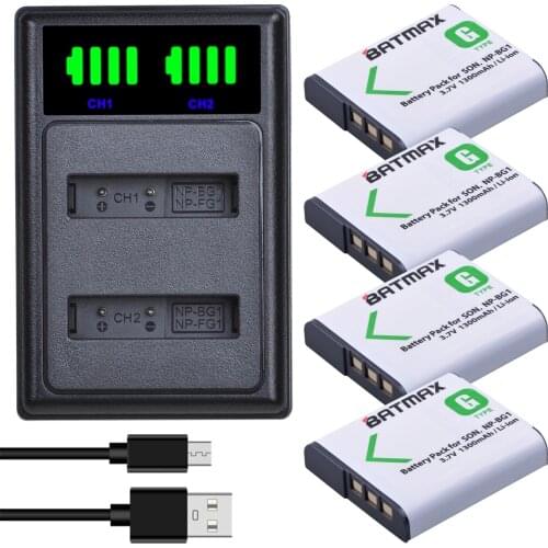 4Packs NP-BG1 NP BG1 NP-FG1 Batteries + Dual USB Charger for SONY DSC-H3 DSC-H7 DSC-H9 DSC-H10 DSC-H20 DSC-H50 DSC-H55 DSC-H70