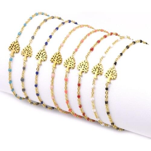 5pcs/lot lake dark blue colorful beads tree of life charms dainty adjustable chic crystal link bracelets for women wedding gift