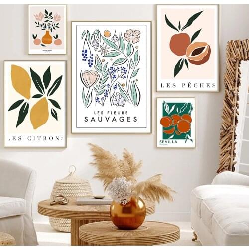 Abstract Still Life Flowers Plants Posters and Prints Nordic Peaches Lemon Wall Art Canvas Painting Pictures for Room Home Decor