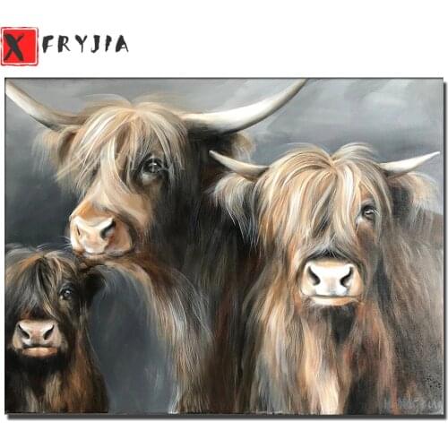 Diamond Painting Brown Highland Cow Kits Handmade Needlework DIY Diamond Embroidery Animal yak bull Mosaic Rhinestone Picture