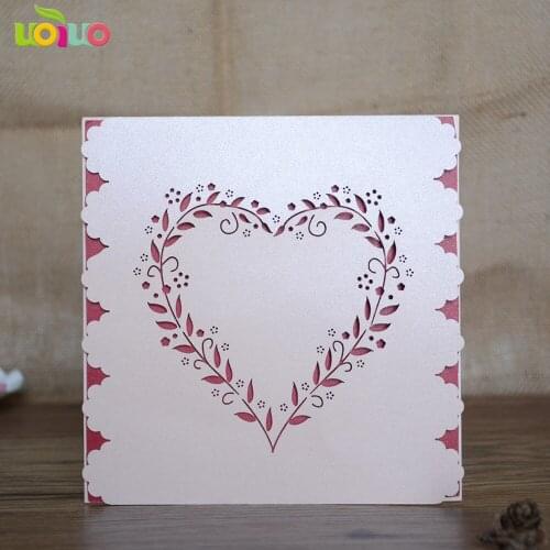 White elegant romantic laser cut heart shape invitation cards wedding favor lace fancy invitation designs wholesale price