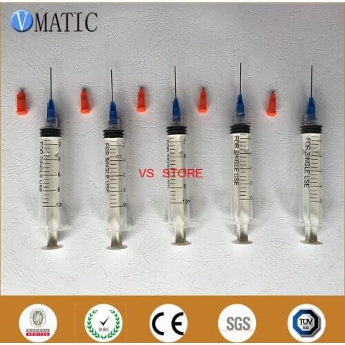 Free Shipping Non Sterilized Glue Dispensing Needles 22G Syringe Needle 1 Inch 5 Sets With 10cc/ml Syringe & Stopper