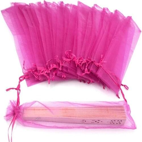 Free 100pcs / lot 10 color Silk pouch for hand fans organza gift bag gift pouch for hand fans with drawstring