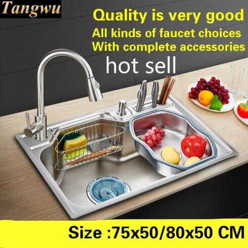 Free shipping Household standard big Kitchen sink vogue durable food grade stainless steel hot sell 75x50/80x50 CM