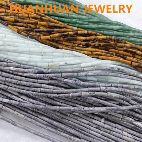 1Strand/lot Genuine Natural Stone Gems stone Long Tube Beads 4x13mm Cylinder Round Column Loose Spacer Beads Diy Jewelry Making