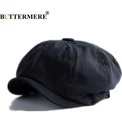 BUTTERMERE Men Newsboy Cap Vintage Cotton Octagonal Ascot Cap Buck Ham Black Male Spring Summer High Quality Ivy Flat Cap