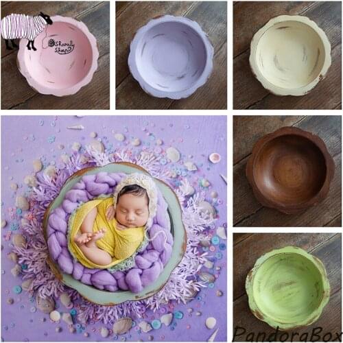 Wood Basket Newborn Photography Props Infant Baby Boy Girls Photo Shoots Studio Posing Wooden Flower Basket foto Shooting Prop