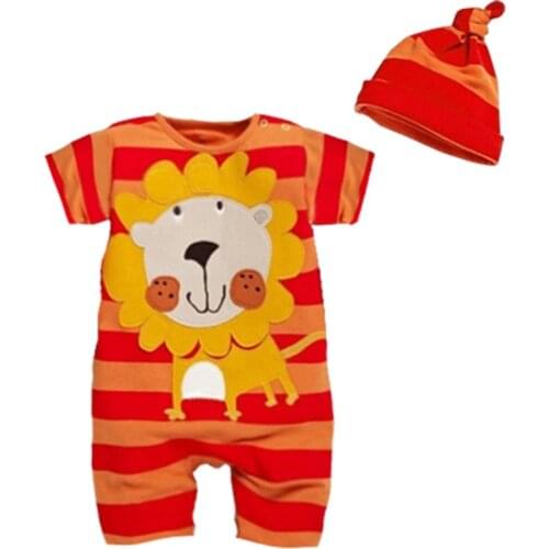 Pure Cotton Newborn Unisex Baby Summer Jumpsuit Infant Baby Boys Girls Cartoon Costumes Short Sleeve Rompers Baby Animal Clothes
