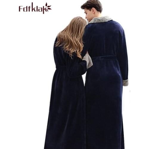 Flannel couples robes autumn winter long bathrobe thick warm home clothes women and men bath robe casual sleepwear robe femme