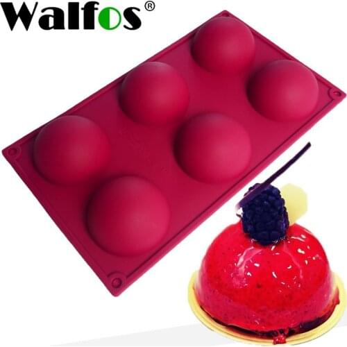 WALFOS Food Grade 6 Cavity Silicone Cake Mold Non-Stick Baking Pan Pastry Tools for Soap, Muffin, Brownie, Pudding and Jello