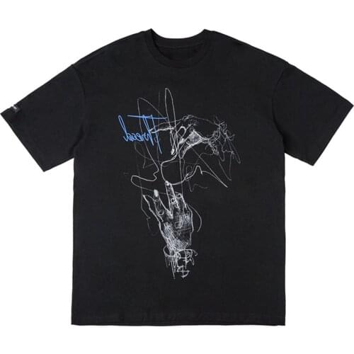 Hip Hop Streetwear T Painting Hand Letter Print T- Men Harajuku Cotton 2021 Summer Short Sleeve Black Shirt