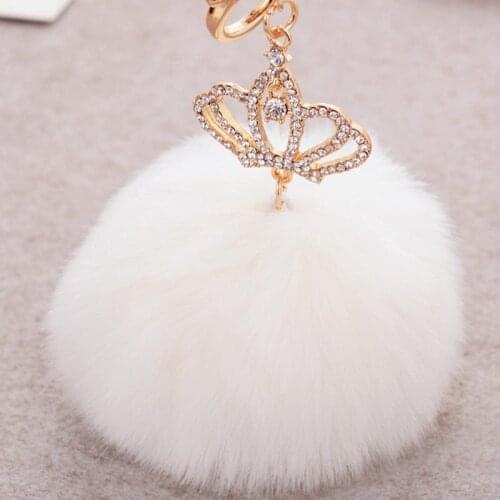 Hot sale Tassel Pompom Car Bag Key Ring Pendant Crown Fur Ball Keychain Rabbit Fur Plush Fur Key Chain POM POM Keychain CH-557