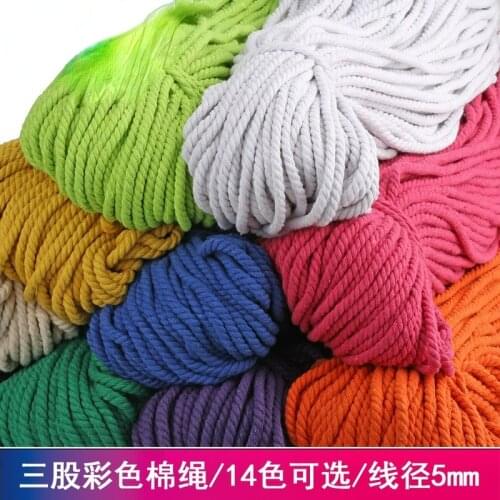 100m/1000g Spot 5mm thick color cotton rope 5mm thick three-strand color cotton rope 100M ribbons for crafts plaid ribbon