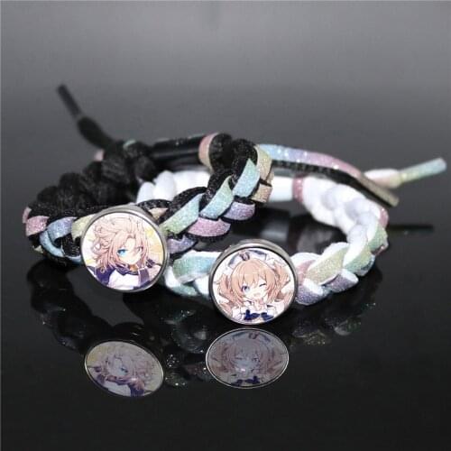 Game Genshin Impact Weave Rope Bracelet Men Walnut Wendy Mona Keli Jewelry Cosplay Snap Button Bracelets for Women Gift