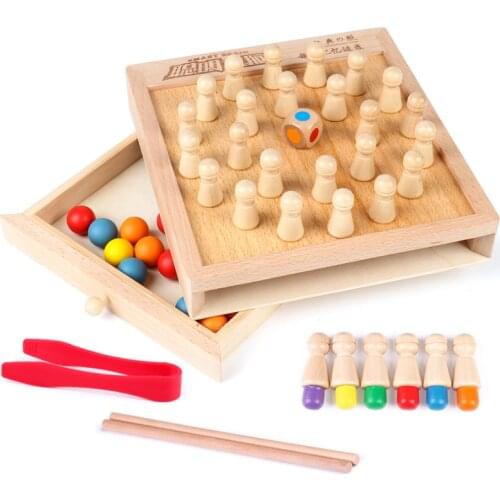 2-in-1 Montessori Toys Baby Wooden Memory Chess Chopsticks Clip Beads Games Early Educational Learning Color Matching Toys Gifts