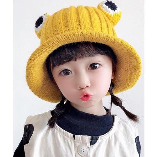 Cartoon Cute Frog Knitted Bucket Hat Casual Versatile Japanese-style 3-8Years Child Hat Men and Women Bucket Sun Hat Gorras
