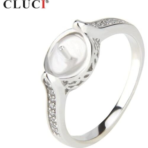 CLUCI 925 Sterling Silver Classic Women Pearl Ring Mounting Round Silver 925 Zircon Rings Jewelry for Anniversary Gift SR1045SB