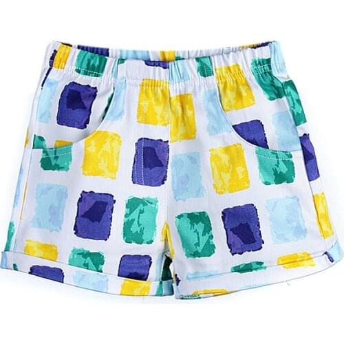 Little Maven New Summer Brand Children Lovely Blue Yellow Blocks Printed Quality Cotton Woven Girls Casual Elastic Waist Shorts