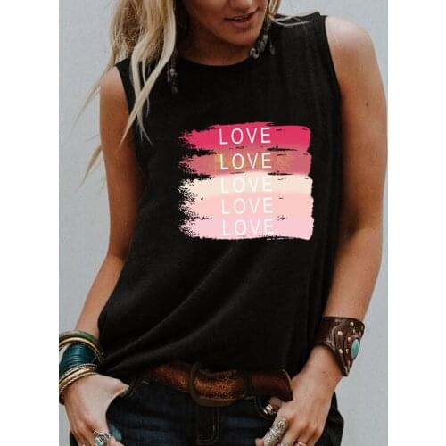 Pink gradient stripe LOVE Tank top mama girlfriend gift trendy tankTee Summer Sleevele shirts women fashion casual vintage tops